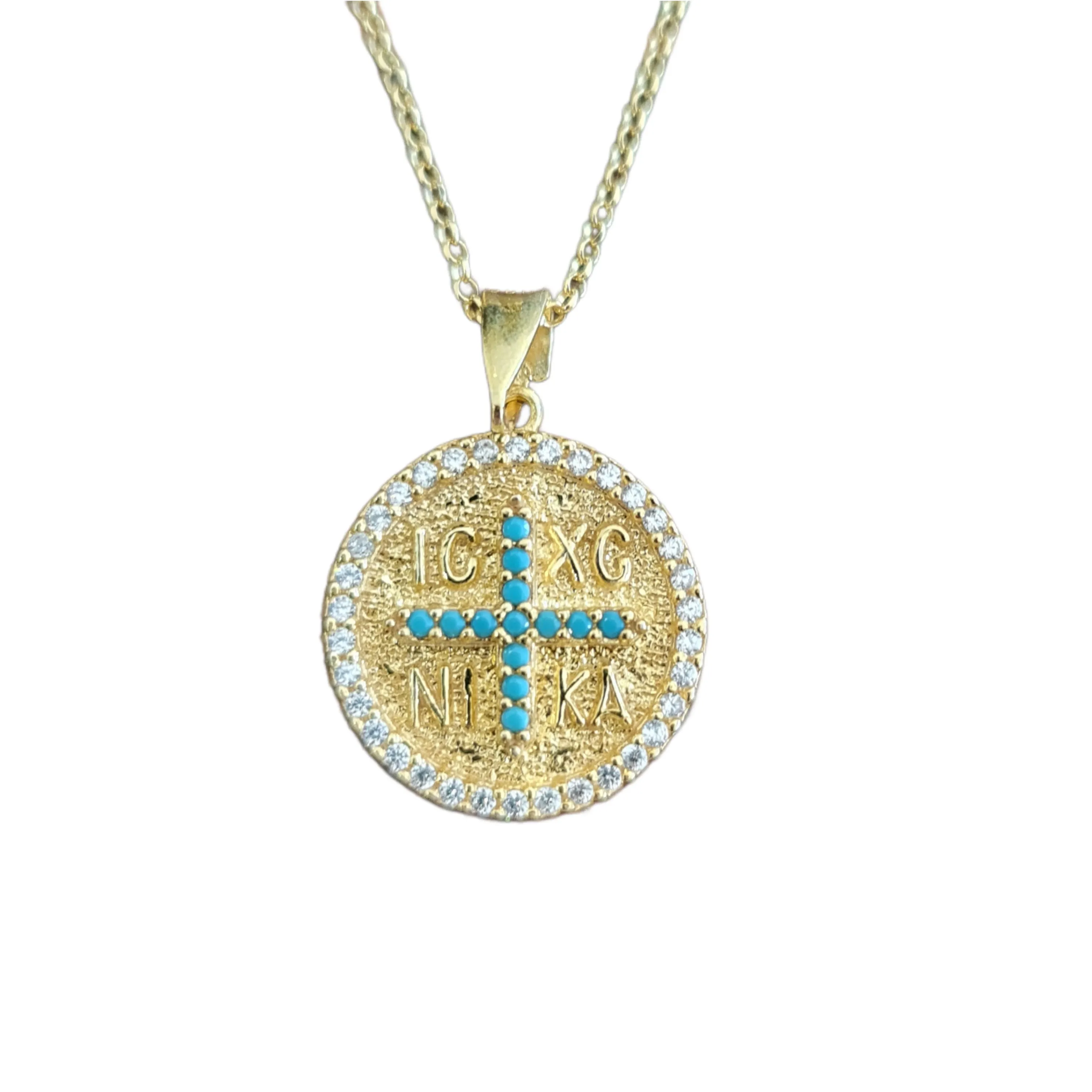 Symi Cross necklace Blue Gold