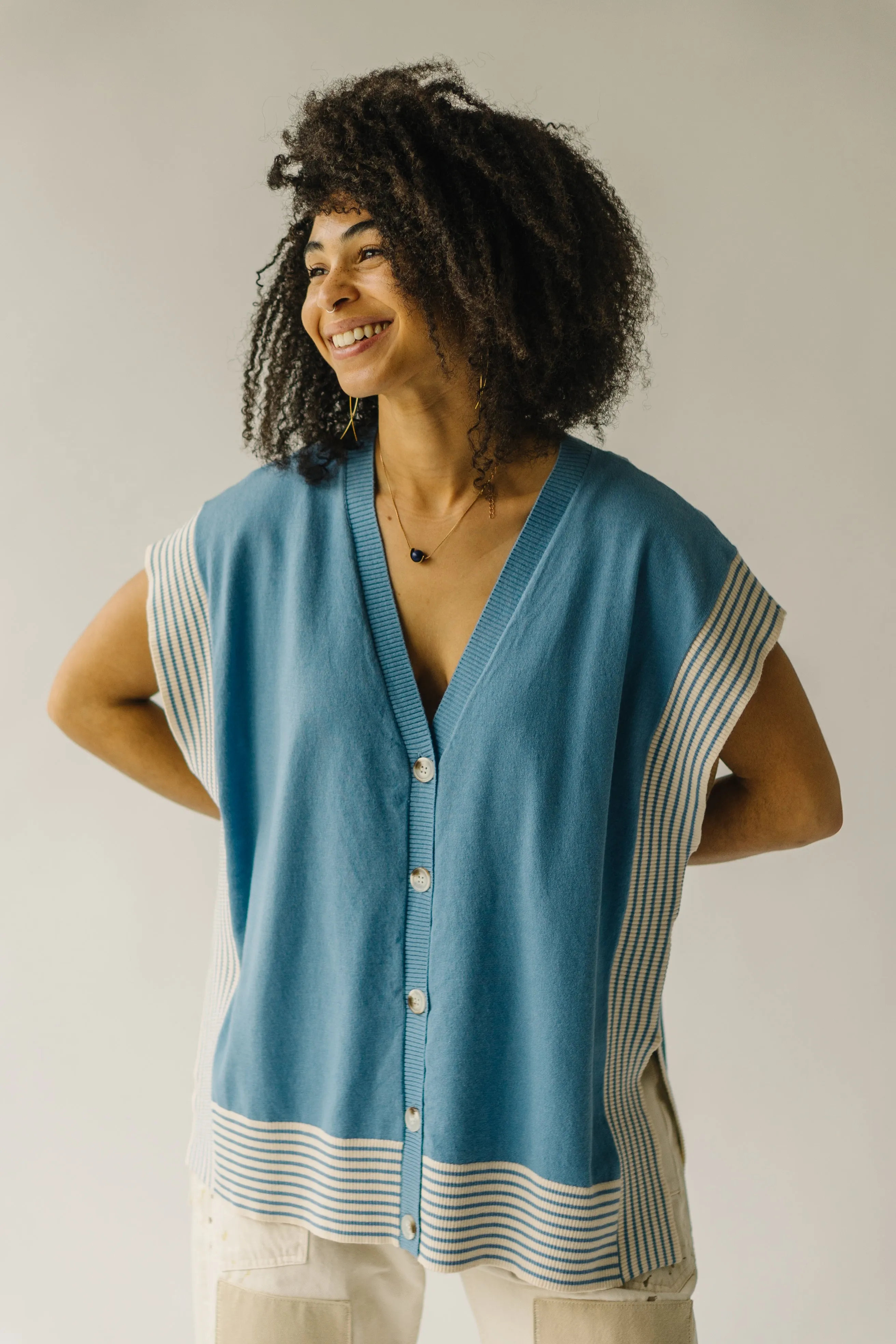 The Vikas Button Down Sweater Vest in Soft Blue