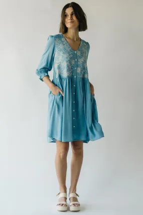 The Wilmont Crochet Woven Dress in Baby Blue