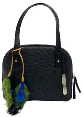 Via Veneta Eva Ostrich Quill Leather Small Elegant Handbag | Black