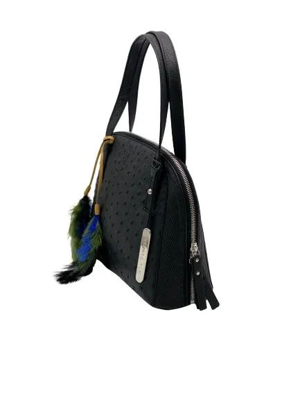 Via Veneta Eva Ostrich Quill Leather Small Elegant Handbag | Black