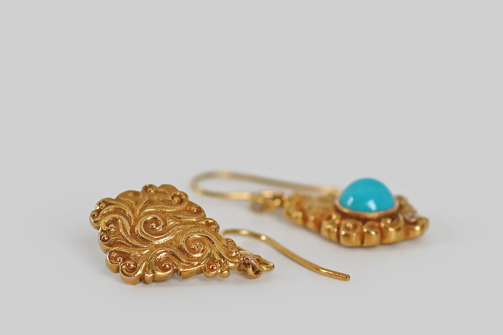 Victorian Turquoise & Diamond Inca Warrior Earrings