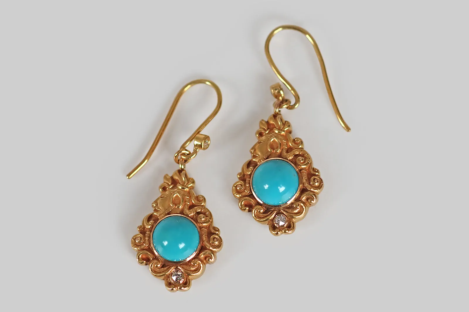 Victorian Turquoise & Diamond Inca Warrior Earrings