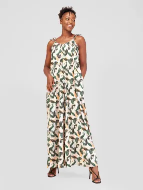 Vivo Maisha Strappy Jumpsuit Cover Up - Green / Black Print