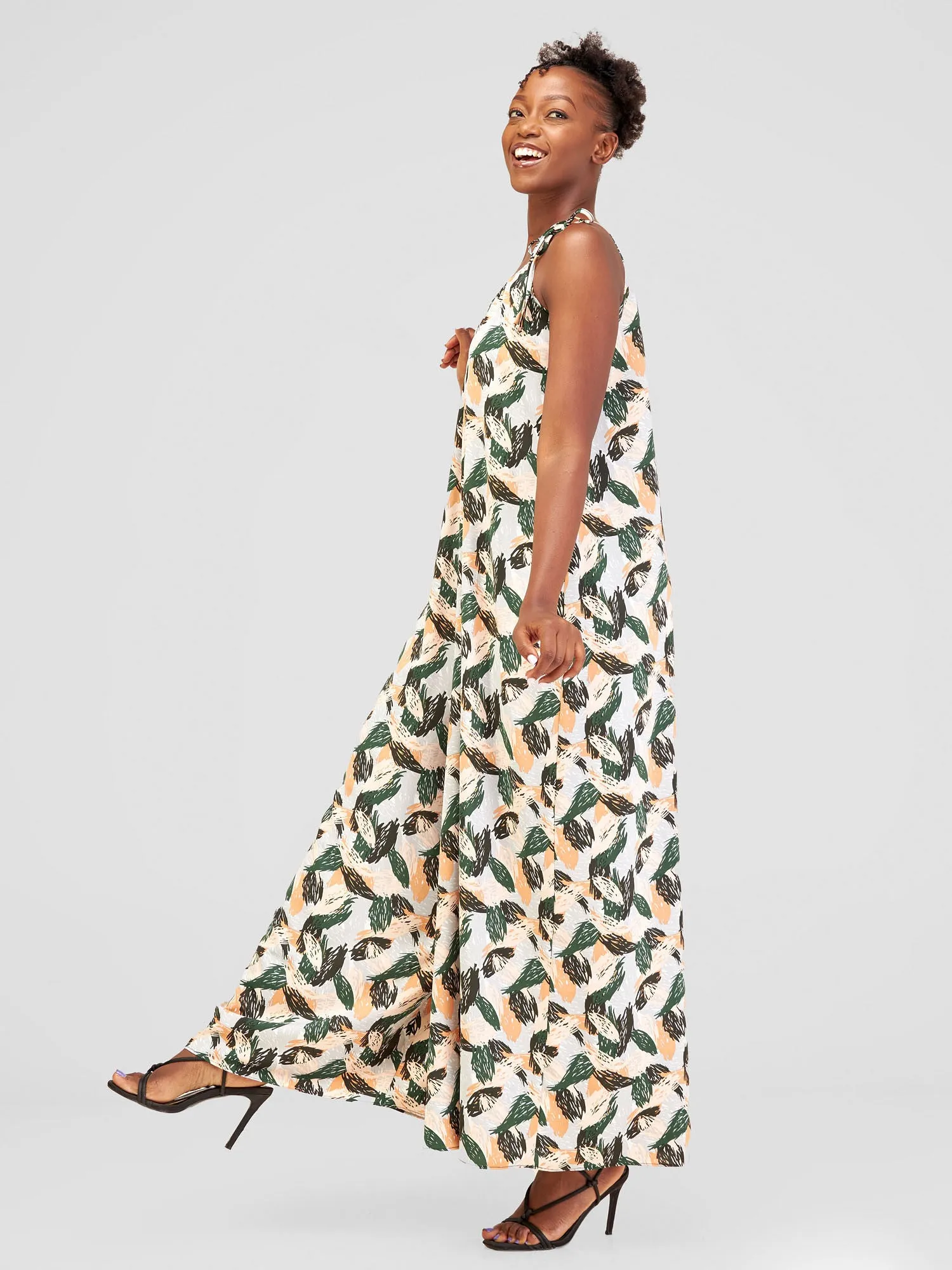 Vivo Maisha Strappy Jumpsuit Cover Up - Green / Black Print