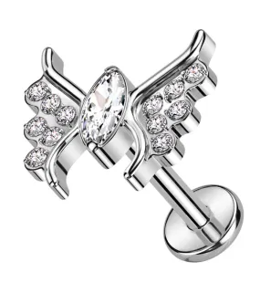 Wings Clear CZ Internally Threaded Titanium Labret