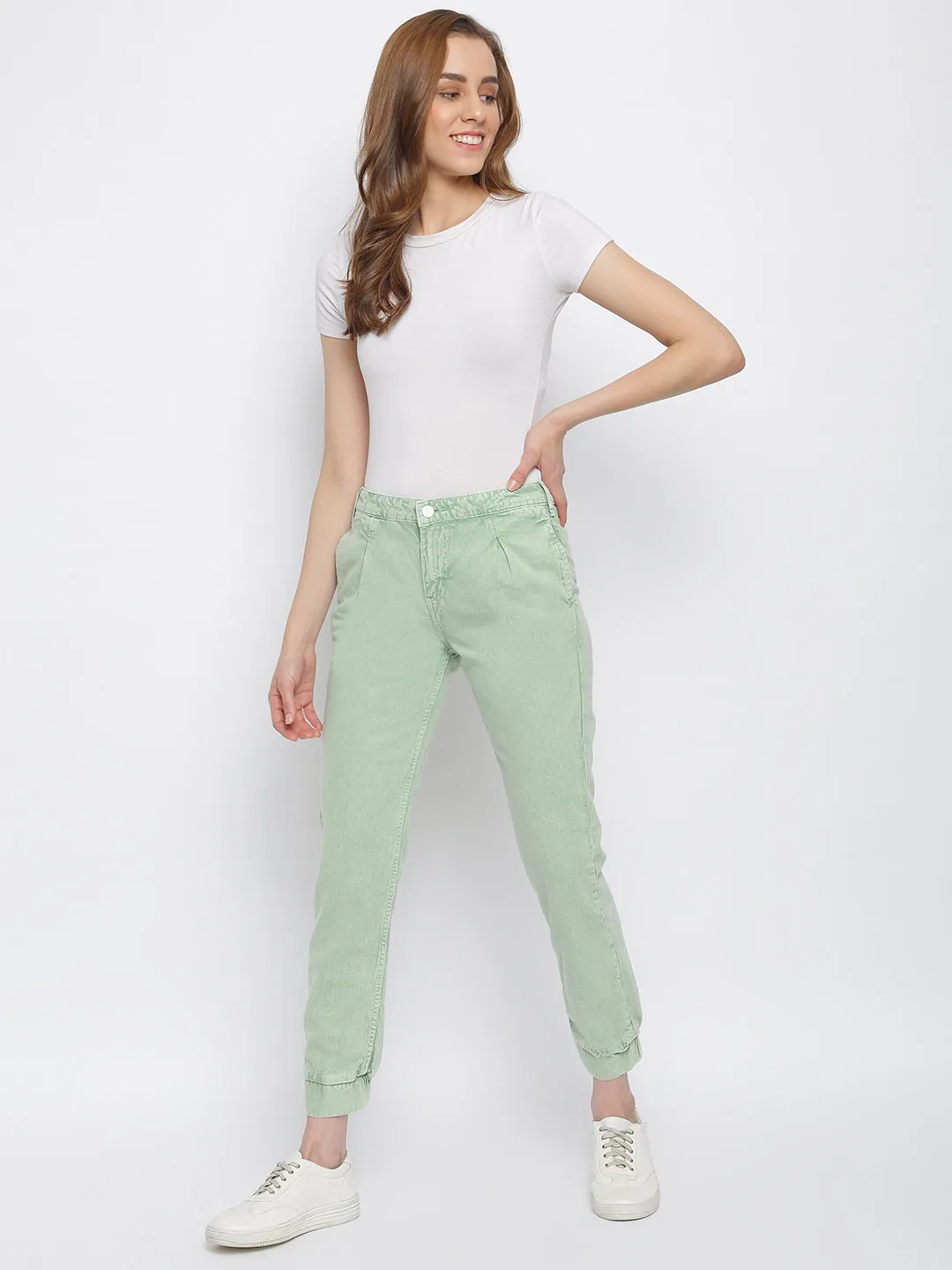 Women Green Cotton Joggers